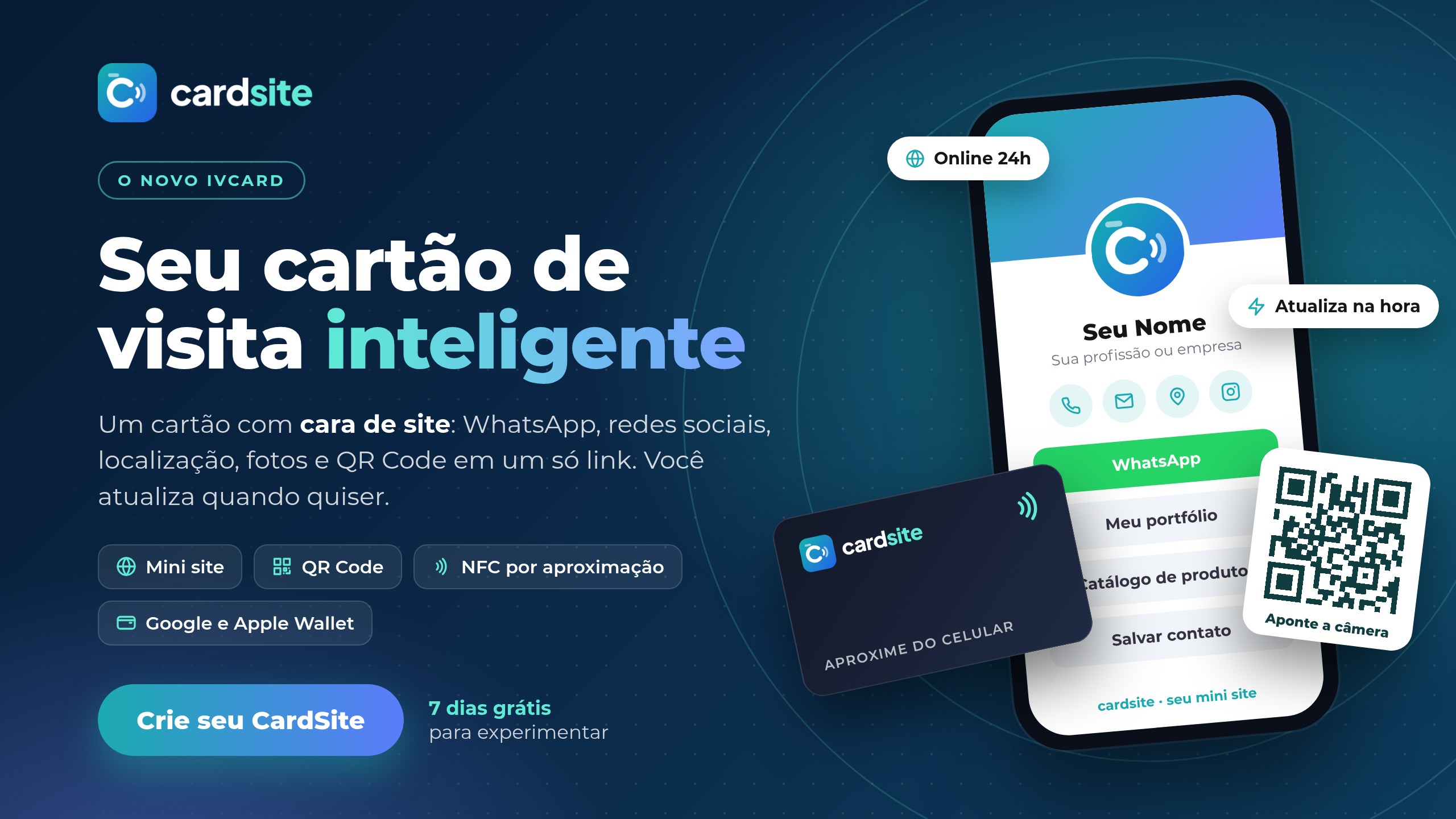 CardSite, o novo IVCARD: seu cartão de visita inteligente, com mini site, QR Code, NFC e carteira digital. Crie seu CardSite com 7 dias grátis.